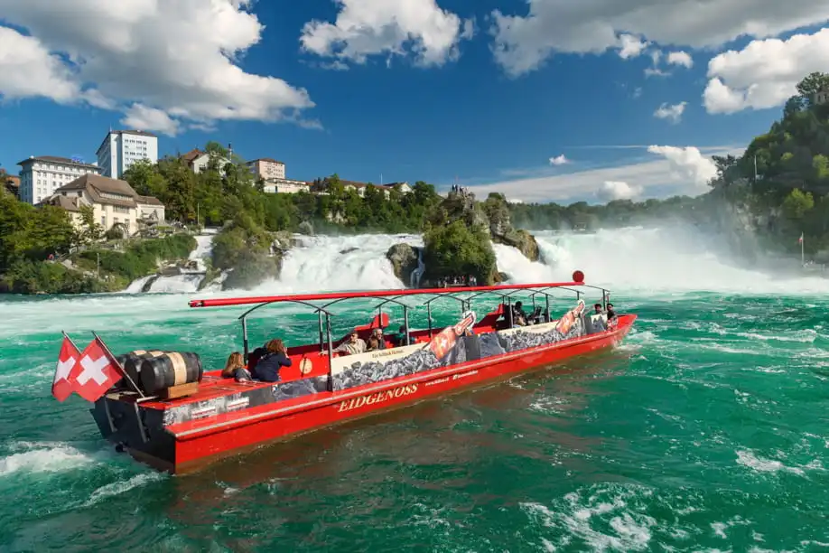 Boat approaching the Rhine Falls